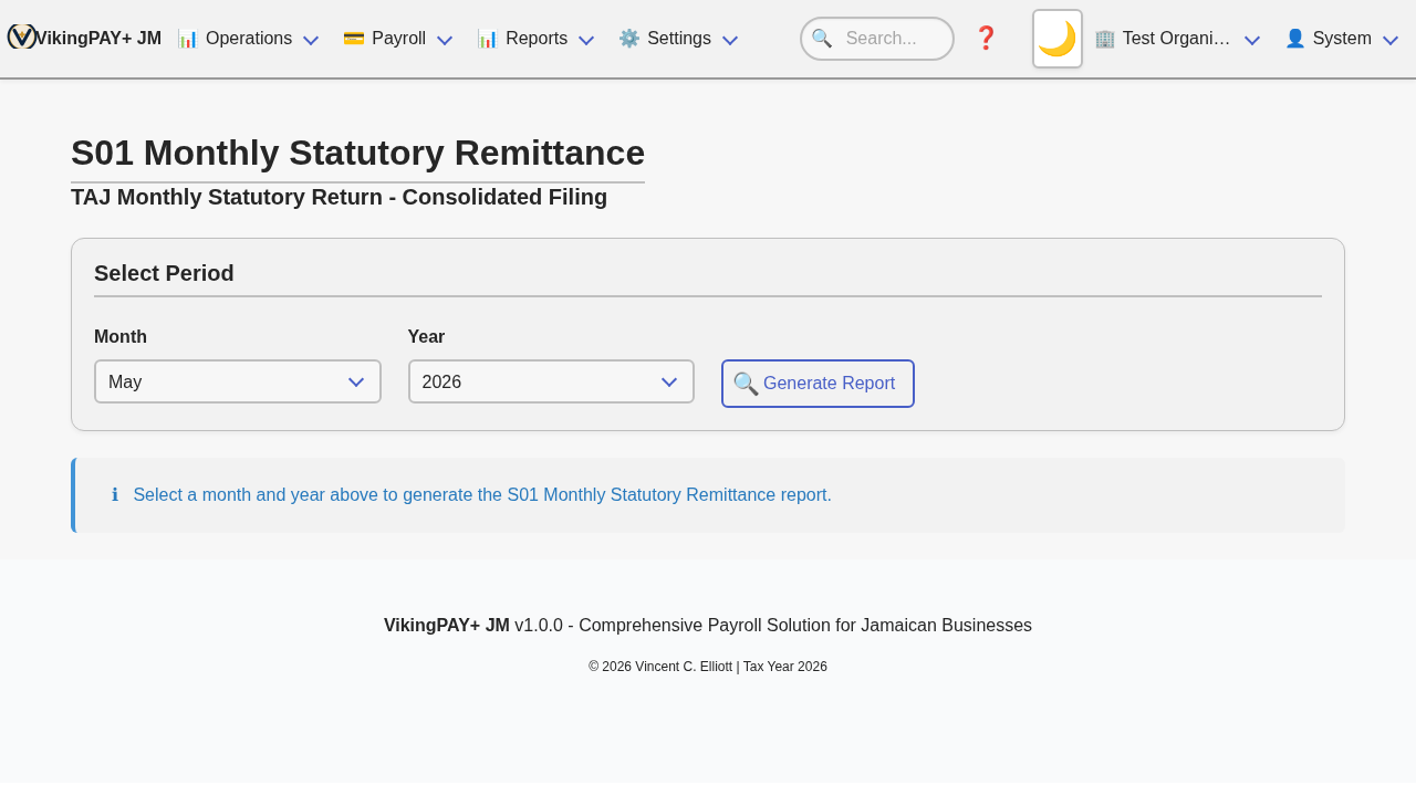 An S01 statutory report generated in VikingPAY+