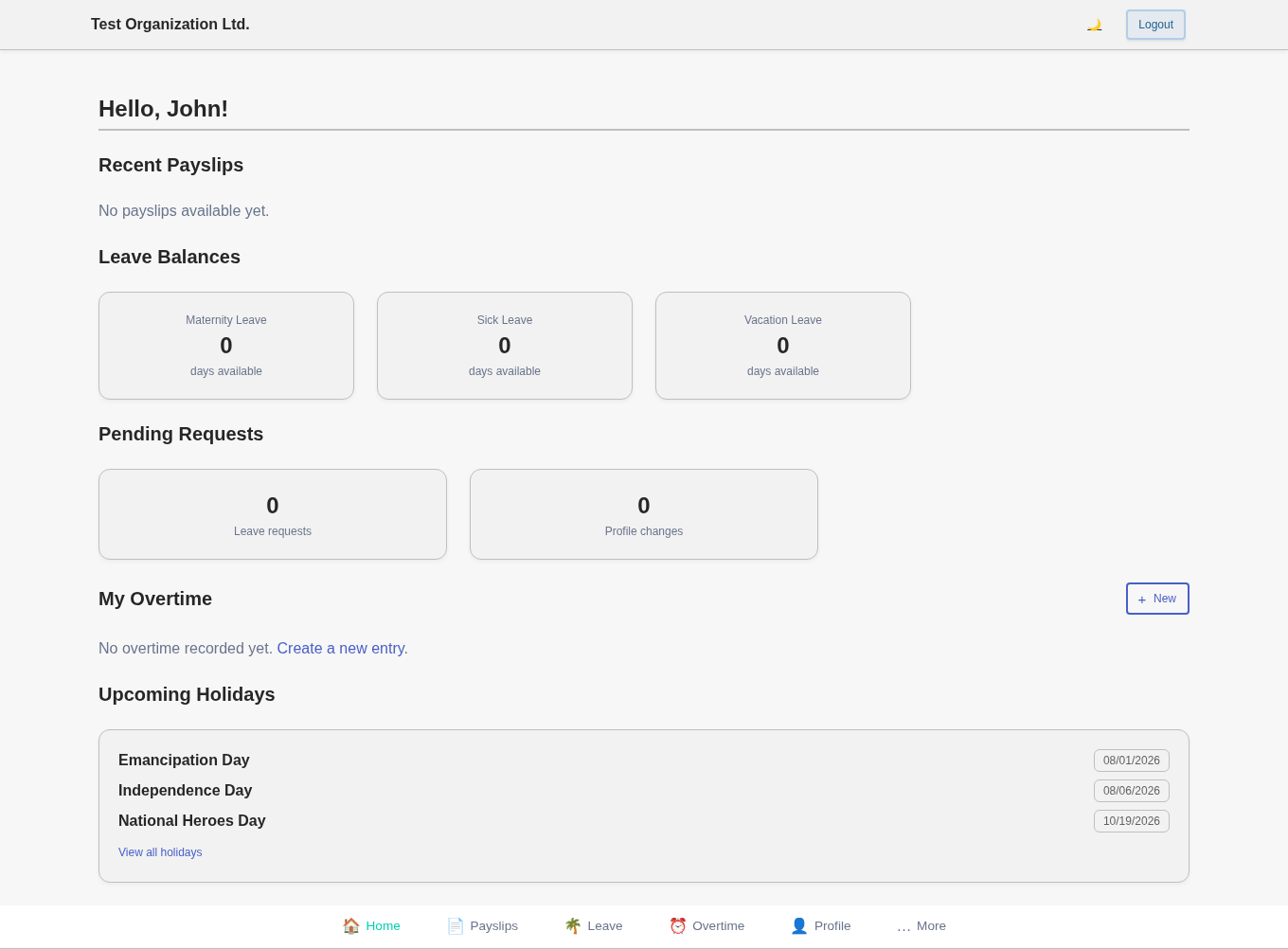 The employee self-service portal dashboard